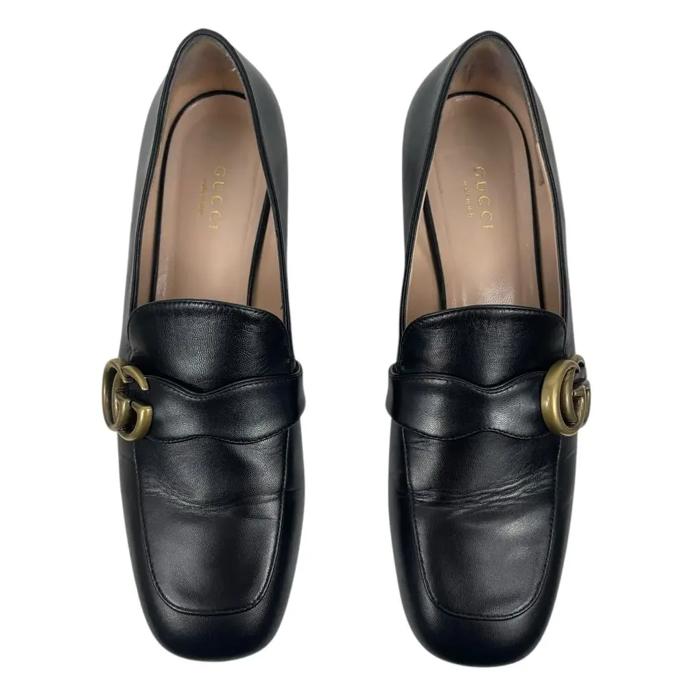 Gucci Double GG Logo Square Toe Slip On Leather Loafer Black Size 38 - Picture 4 of 16